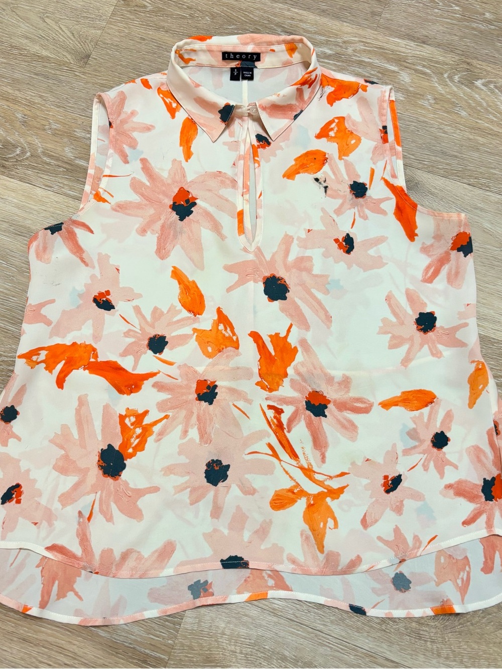 Theory Floral Sleeveless Collar Top